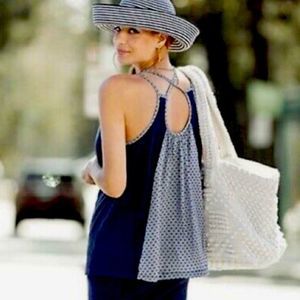 Cabi Style #5202 Cross Back Navy BLIE & Whotr Sleeveless Tank Top Size XS